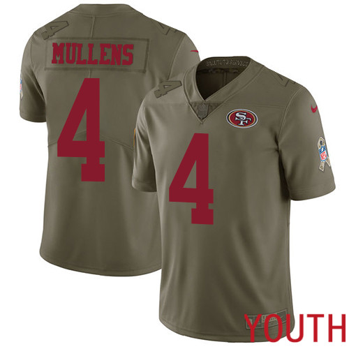 San Francisco 49ers Limited Olive Youth Nick Mullens NFL Jersey #4 2017 Salute to Service->youth nfl jersey->Youth Jersey